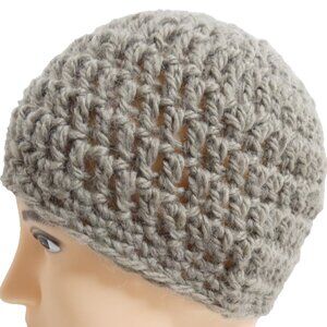 Gray Alpaca Beanie OS Cap Mens Womens Hat Handmade Crochet Hand Knit 8" Long NWT